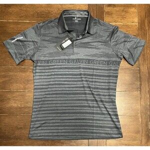 Galvin Green Men's Maximus Polo Short Sleeve Shirt Black / Gray Striped Sz M NWT